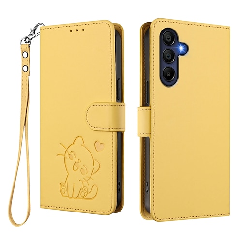 Handy Hülle Handyhüllen Für Samsung Galaxy S25 S24 S23 S24 FE S22 Plus Ultra S23 FE A56 A36 A26 A16 Brieftaschenhülle Vollschutz mit Trageriemen Stoßfest Katze Retro TPU PU-Leder Image