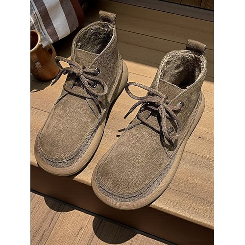 Warme, mit Fleece gefütterte Wildlederstiefeletten für Damen – gemütliche, lässige Winterschuhe zum Schnüren für draußen und den Alltag Image
