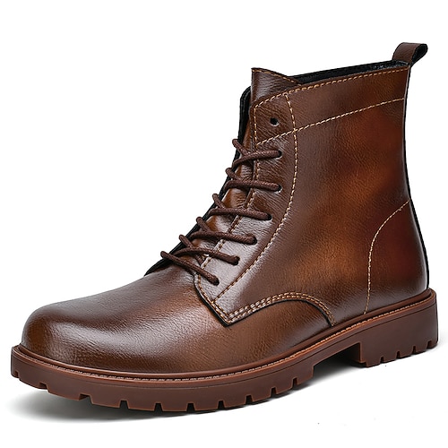 Herren Stiefel Retro Übergrössen Spaziergang Lässig Täglich PU Leder Bequem Kniehohe Stiefel Schnürung Rot Braun Schwarz Image