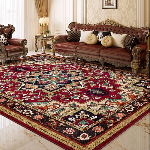 Vintage-Teppich im Perserstil, wasser- und schmutzabweisender Teppich für Wohnzimmer oder Schlafzimmer, große, vollflächige Bodenmatte, amerikanisches Retro-Design im Used-Look Image