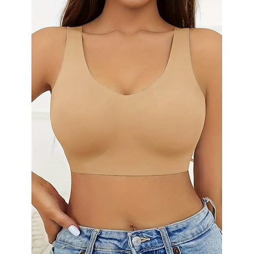 Damen Yoga-Tanktops Sport-BH Unterwäsche Verbrannte Kalorien Sport Drahtlos Einfarbig Sport Sportkleidung Hellblau Schwarz Training Fitness Yoga Image