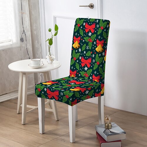 Weihnachts-Esszimmerstuhlbezug, geometrisch bedruckter Polyester-Schonbezug, elastischer, rutschfester Stuhlschutz für Zuhause oder Party Image