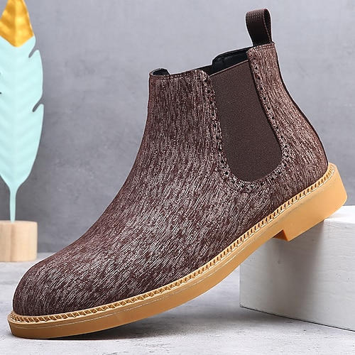 Khakifarbene Chelsea-Stiefel für Herren im leichten, lässigen Knöchelstil mit elastischen Zwickeln fürs Büro, Wochenendausflüge und Komfort im Alltag Image