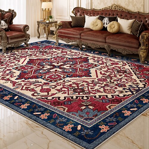 Vintage-Teppich im Perserstil, wasser- und schmutzabweisender Teppich für Wohnzimmer oder Schlafzimmer, große, vollflächige Bodenmatte, amerikanisches Retro-Design im Used-Look Image