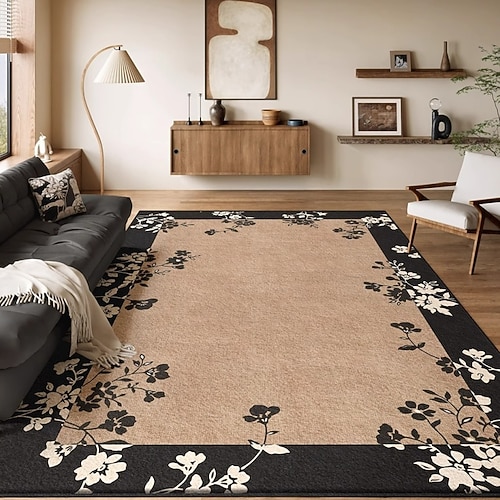 Teppich im französischen Vintage-Stil, strapazierfähiger und pflegeleichter Teppich für Wohnzimmer oder Schlafzimmer, elegante große Bodenmatte für das Sofa, schmutzabweisende Wohndekoration Image