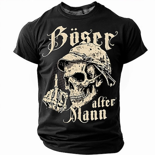 Herren Böser alter Mann T-Shirt Skull Mittelfinger Grafik mit 'Böser alter Mann' Druck olivgrünes Kurzarm Lifestyle Tee. Image
