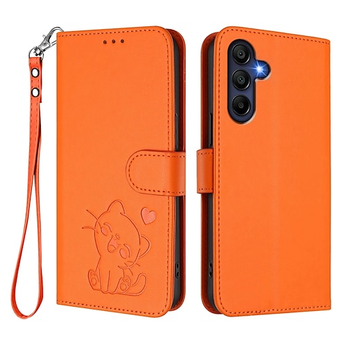 Handy Hülle Handyhüllen Für Samsung Galaxy S25 S24 S23 S24 FE S22 Plus Ultra S23 FE A56 A36 A26 A16 Brieftaschenhülle Vollschutz mit Trageriemen Stoßfest Katze Retro TPU PU-Leder Image