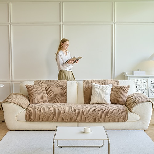 Sofabezug aus Baumwollsamt für Haustiere, haustierfreundlicher, ultraweicher, dicker Sofakissenbezug, rutschfester, eleganter Sofaschutz für 1-4-Sitzer und L-förmige Sofas Image