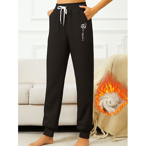 Damen Jogginghose Urlaub Vintage Ethno-Stil Volle Länge Hohe Taille Herz Kordelzug Tasche Fleece Thermowarm Winddicht Bequem Hohe Elastizität Urlaub Formell Straße Dunkelgrau Schwarz Rosa Sommer Image