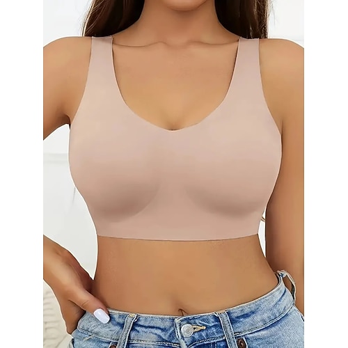 Damen Yoga-Tanktops Sport-BH Unterwäsche Verbrannte Kalorien Sport Drahtlos Einfarbig Sport Sportkleidung Hellblau Schwarz Training Fitness Yoga Image