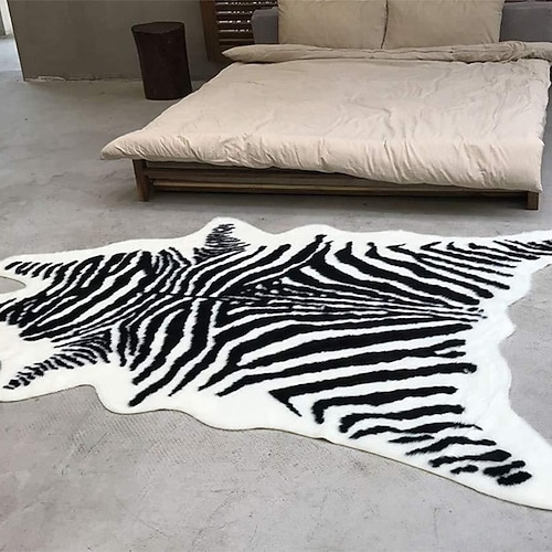 Teppiche Tigerprint formte Teppich für Wohnzimmer und Schlafzimmer Faux Pelz Tierhaut Teppich Weich Rutschfest Maschinenwaschbar Teppich Flauschige Akzent Fußmatte Wohnkultur Image