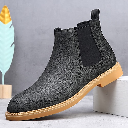 Khakifarbene Chelsea-Stiefel für Herren im leichten, lässigen Knöchelstil mit elastischen Zwickeln fürs Büro, Wochenendausflüge und Komfort im Alltag Image