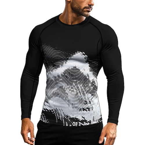 Herren Lauf-T-Shirt Sportshirt Fitnessshirt Trainingsshirt Trainingshemd Langarm T-Shirt Sommer Frühling Herbst Winter Abstrakt UPF 50 UV-beständig LSF 50 Weich Geländerad Fitnesstraining Image