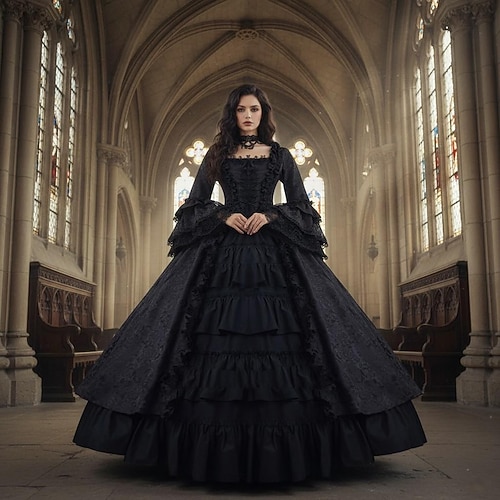Gotische Lolita Rokoko Viktorianisch Ausgefallene Kostüme Ballkleid Abschlussballkleid Hexe Königin Prinzessin Kostüm Damen königlich Halloween Karneval Leistung Maskerade Renaissance-Messe Erwachsene Image