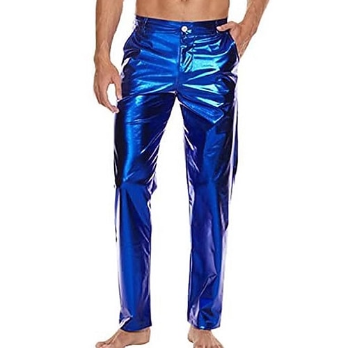 Herren Hose Anzughose Satinhosen Disco-Hosen Abschlussballhosen Tasche Einfach Atmungsaktiv Volle Länge Hochzeit Party Bühne Mode Streetwear Schwarz Weiß Dehnbar Image