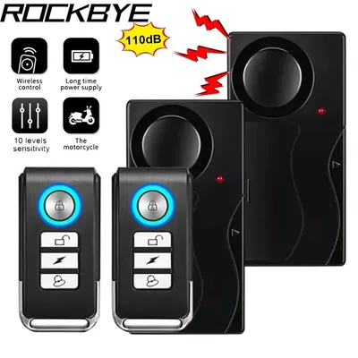 Rockbye Wireless Vibration Alarm 110 dB Anti-theft Bicycle Motorcycle Alarm with Remote Control Bicycle Security Sensor System