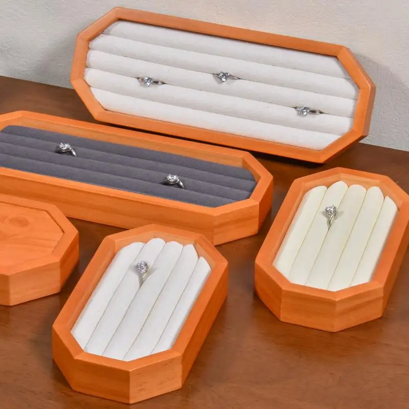 Achteckiges Ring-Display-Tablett aus massivem Holz, Ring-Armband, Anhänger, Ohrringe, Aufbewahrungstablett, Schmuck-Display-Requisite Image