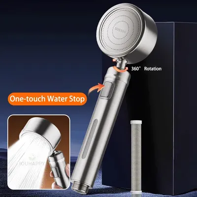 High Pressure Shower Head with Filter Handheld Rainfall Showerhead with One-key Stop Button Water Saving Bathroom Accessories