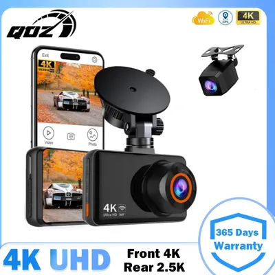 QOZ 4K+2.5K Car Dvr Support WIFI GPS Dash Cam Dual Lens Dashcam Rearview Camera UHD Night Vision 24H Parking Mini Video Recorder