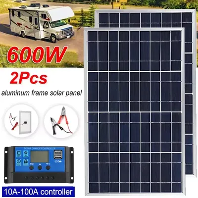 600W Solar Panel​​ – 12V Polycrystalline, USB Output, Portable Generator for Camping/Home Lighting & Power