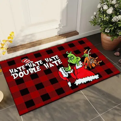Christmas Grinch Print Welcome Doormat Non-Slip Machine Washable Carpet for Living Room Bedroom Bathroom Kitchen Laundry Rug