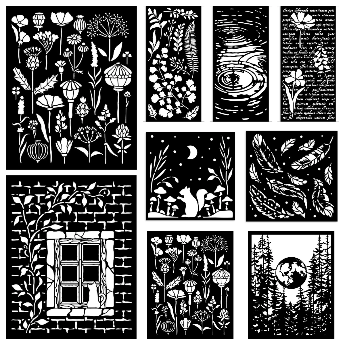 Weihnachten Zahnräder Blätter Schablone Zeichnung Grußkarte Federmuster Mini Layering Schablonen Vorlagen DIY Scrapbooking Album Image