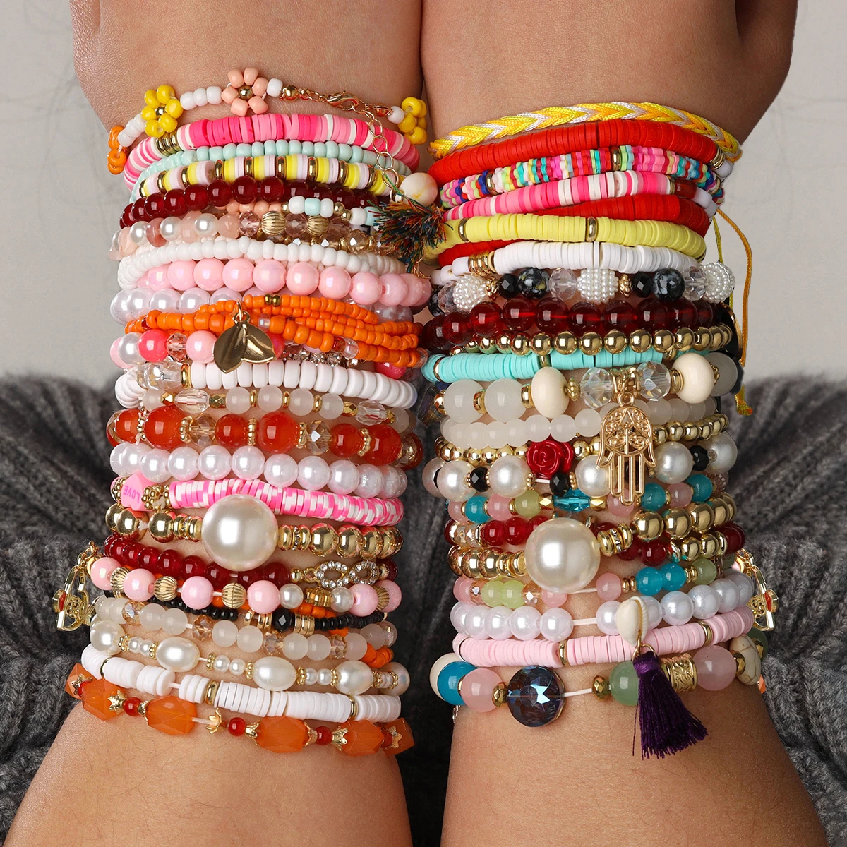 36-böhmisches Glasperlen-Surf-Schmuckset mit gestapeltem Surf-Schmuckset, Freundschaftsarmband-Set (zufälliger Stil) Image