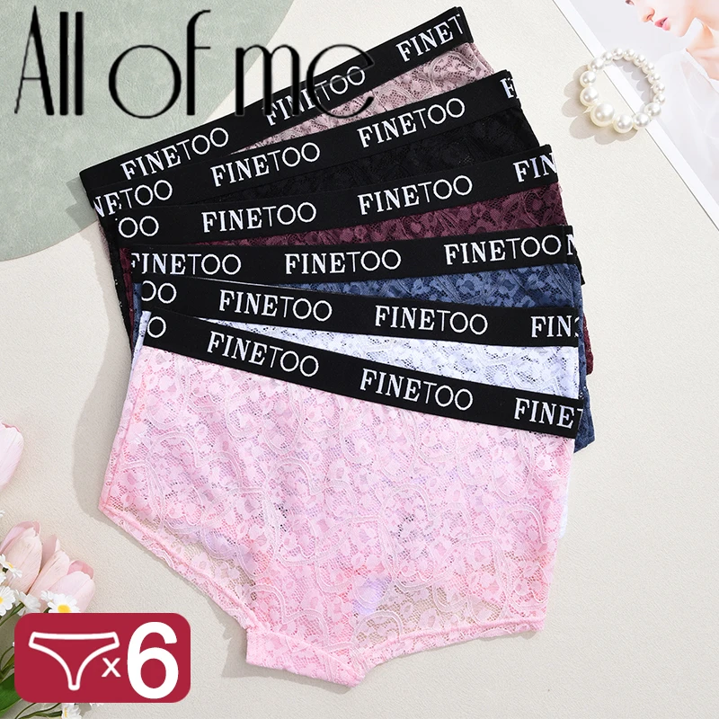 6 Teile/satz Spitze Boxer Briefs Für Frauen Sexy Transparent Boyshorta Finetoo Marke Mid-Taille unterhose Bequeme Weiche Höschen Image