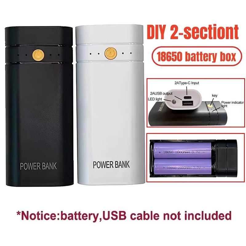 2X 18650 Battery Charger USB Type-C Battery Charger Case DIY Power Bank Box For Phone Electronic Charging Not Including Batterie