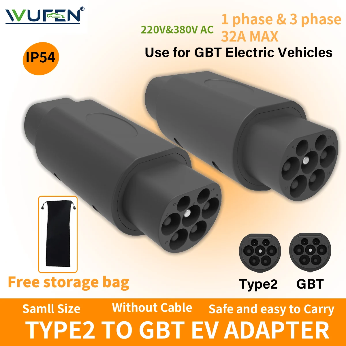 WUFEN IEC62196 Typ 2 zu GB/T EV Adapter Lade Konverter 220 V & 380 V 32A Typ2 zu GBT Ladegerät Konverter Adapter Für Chinesische Auto Image