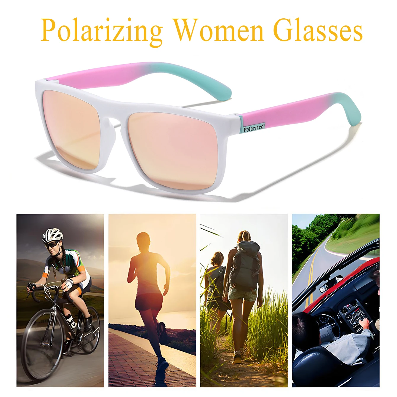Rosa polarisierende UV400 Radfahren Damen Herren Sonnenbrille für Outdoor-Sportarten Laufen Wandern Fahren Black Friday Geschenke Image