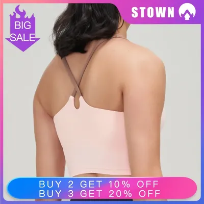 Kontrastfarben Damen Naked-Feel Yoga-Sport-BH – Waterdrop Crossed Racerback, stoßdämpfend für Fitness und Laufen