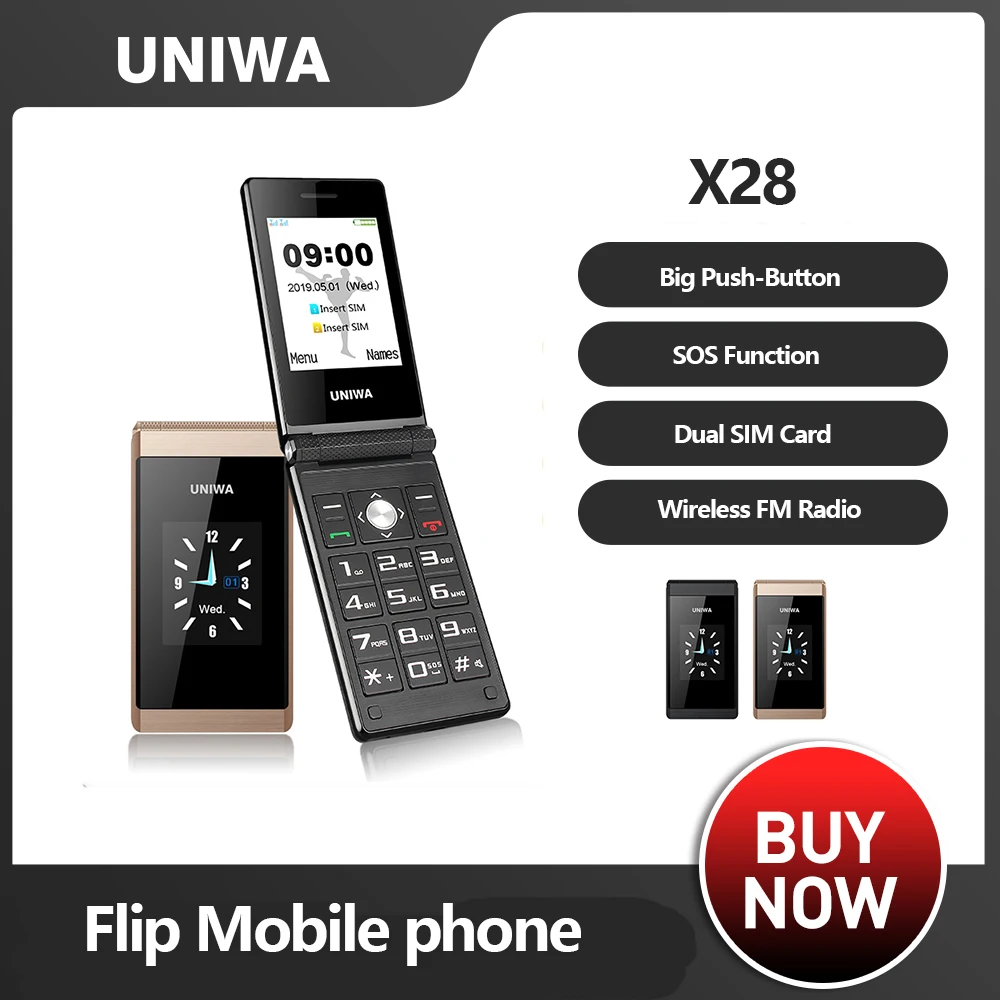 UNIWA X28 Großes Drucktasten-Telefon x29 Senior Flip-Handy GSM Dual Sim FM Radio Russisch Hebräisch Tastatur Clamshell-Handy Image