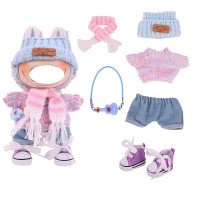 Doll Clothes For 17CM Labubu Clothes Hats, Scarves, Sweaters, Shoes 6pcs/Set Universal Accessory