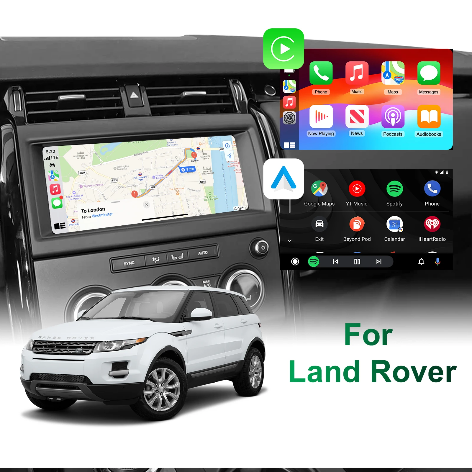 EzoneTronics Wireless CarPlay Android Auto Nachrüstset für Lander Rover Ranger Rover Discovery 5 Evoque Image