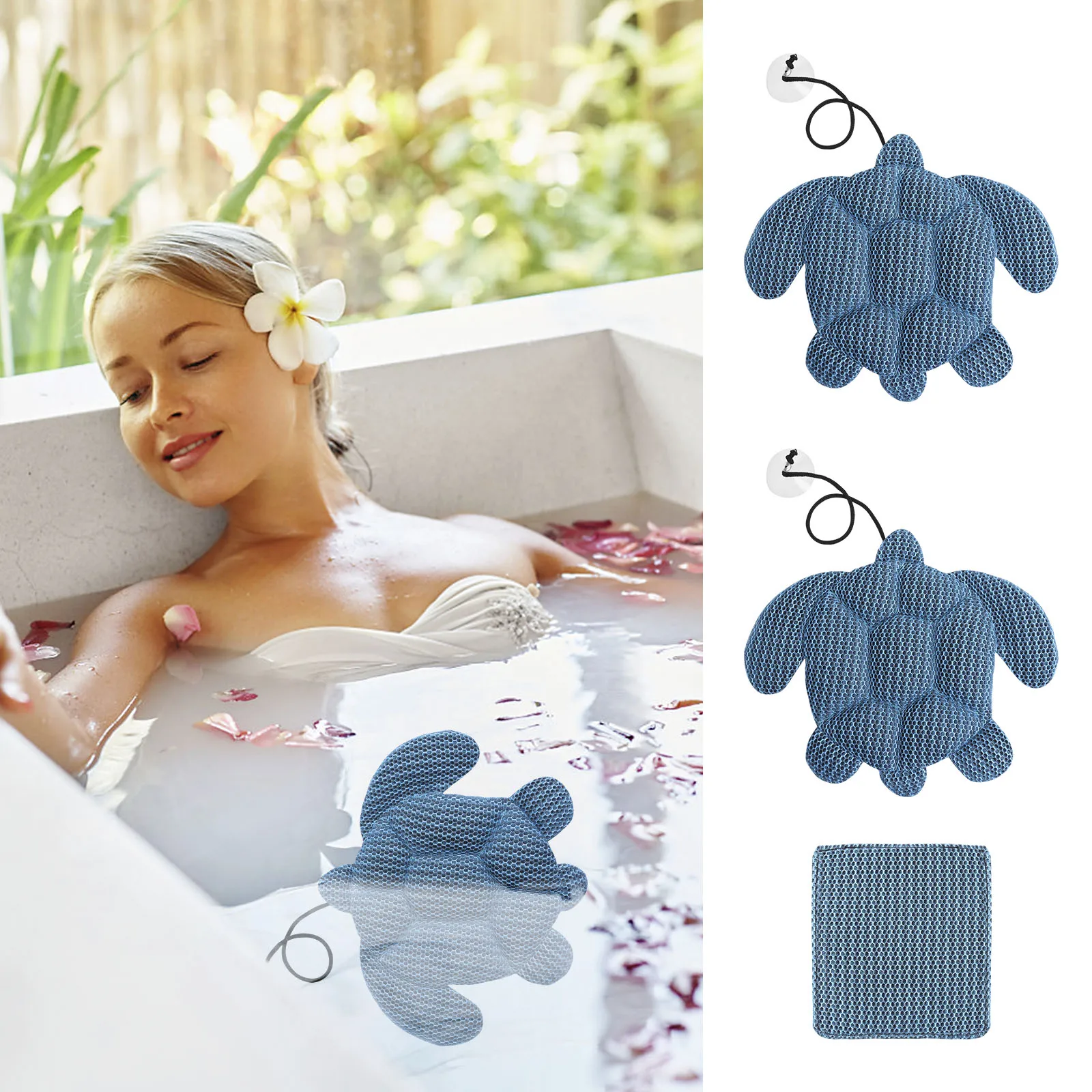 3-teiliger Badewannen-Schaumabsorber in Schildkrötenform, vielseitiger, wiederverwendbarer und waschbarer Whirlpool-Schwamm für Schwimmbad und Spa, hält Wasser sauber Image