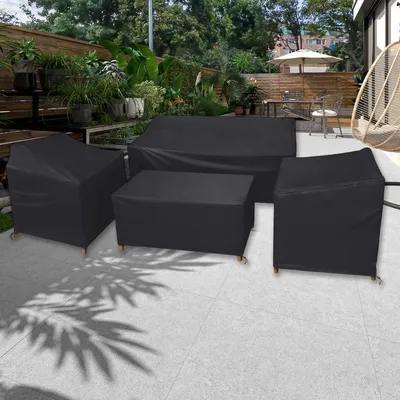 4-Piece Patio Furniture Cover Set 420D Oxford Fabric Waterproof Windproof for Outdoor Sofa Chair Table Black(Black 420D)