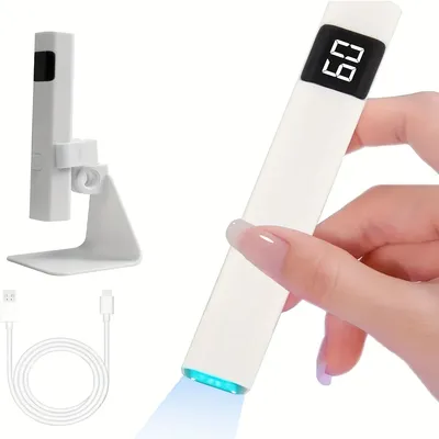 Handheld UV Light for Nails Mini Nail Dryer LED Light with Stand LCD Screen with 3 Timer - Cordless Rechargeable USB Gel Lamp