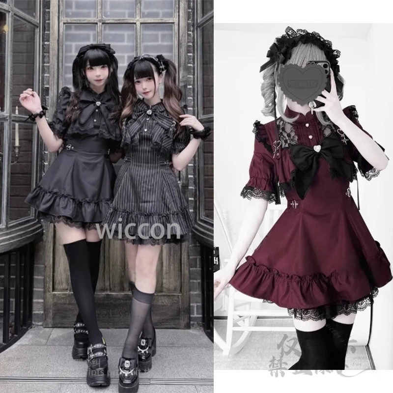 Japanisches Gothic-Stil, Lolita-Dienstmädchen-Kleid, Outfits, Y2K, Jirai Kei, Cosplay, rotes schwarzes Kleid, ausgefallene weibliche Halloween-Party, Cos 2025, Neu Image