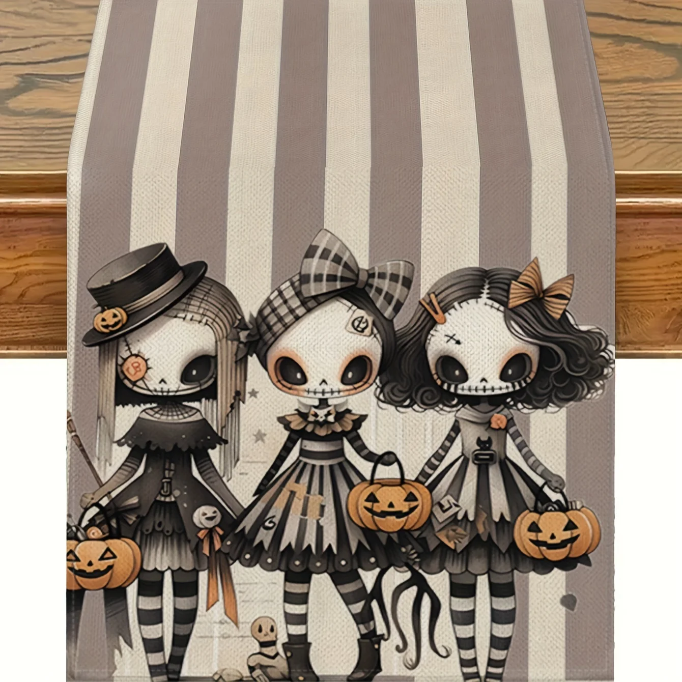 1 Stück Halloween-Mädchen-Tischläufer, gruseliges Kürbis-Design, schwarze Küche, Esstisch, Dekoration für Herbst, saisonale Innen-/Außenparty Image