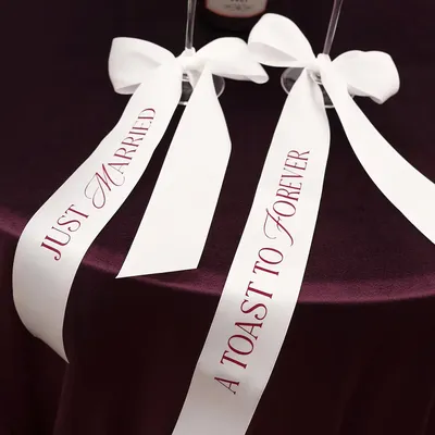A Toast To Forever Just Married Red Wine Glass Ribbon Set Wedding Desktop Decoration Bridal Shower Gifts Engagement Party Supply
