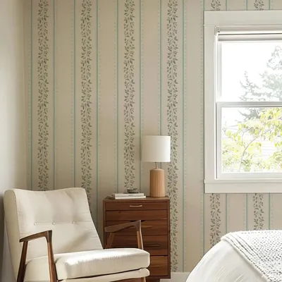 Blue Delicate Minimal Floral Peel & Stick Wallpaper,Modern Botanical Design,Or Regular Un-paste Farmhouse Wall Mural Home Decor
