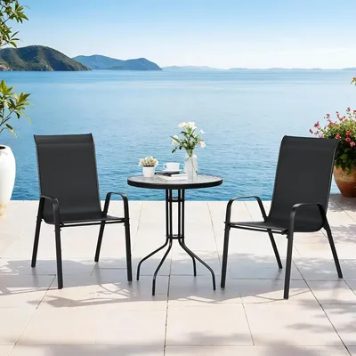 3-teiliges Balkonmöbel-Set, Bistro-Set, Gartenmöbel-Set, Terrassentisch mit 2 stapelbaren Stühlen mit hoher Rückenlehne