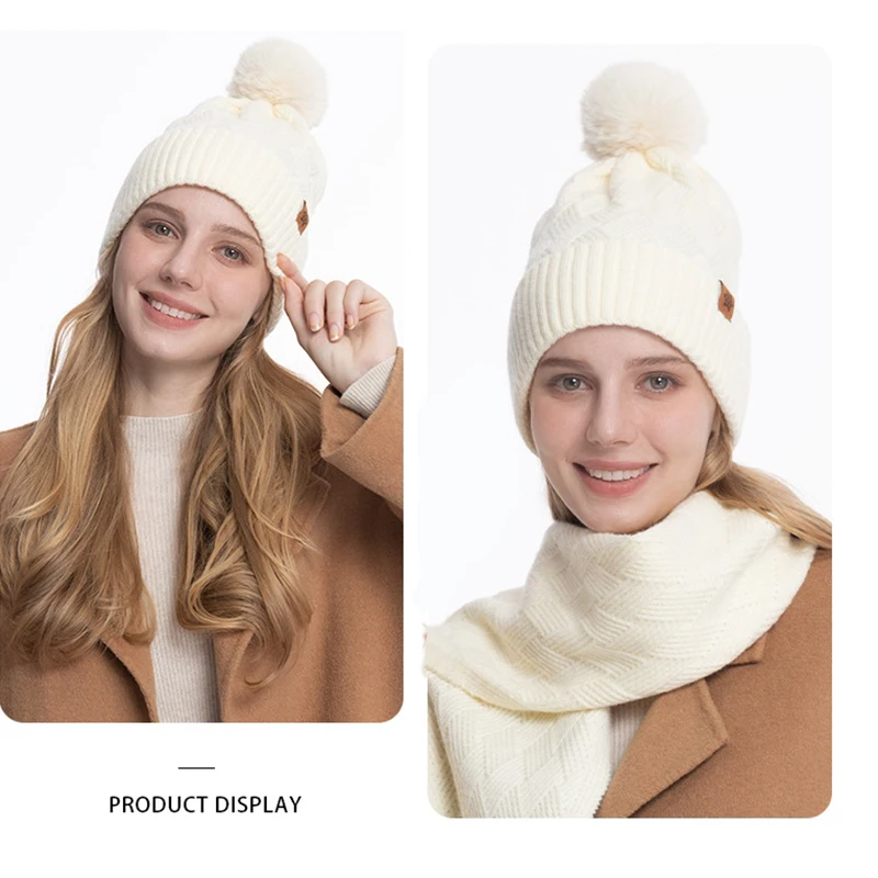 Dreiteiliges Set aus Herbst- und Winterkleidung – doppellagige, mit Fleece gefütterte Wollstrickmütze, Handschuhe und Schal Image