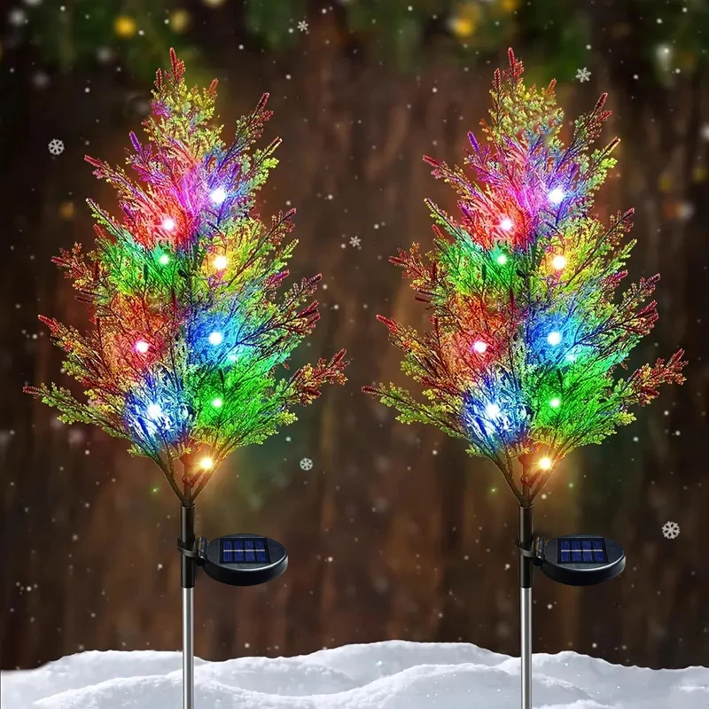 1pc color solar Christmas pine tree lamp, Christmas garden floor lamp, suitable for garden passages and Christmas decoration