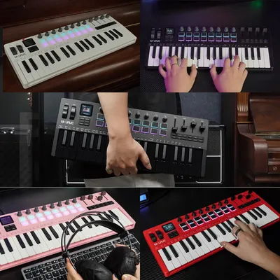 M-VAVE SMK-37 Pro 37-Tasten-MIDI-Controller, tragbare integrierte Synthesizer-Tastatur, digital, mit 16 RGB-Pads, 8 Knöpfe, 37-Tasten-Tastatur