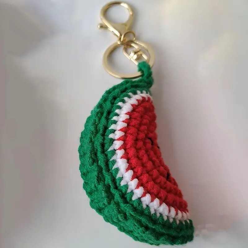 Handgefertigter Wassermelonen-Häkel-Schlüsselanhänger, niedliche Frucht-Serie, gehäkelte Schlüsselanhänger, Großhandel, gestrickte Zitronen-Schlüsselanhänger für Rucksack-Anhänger Image