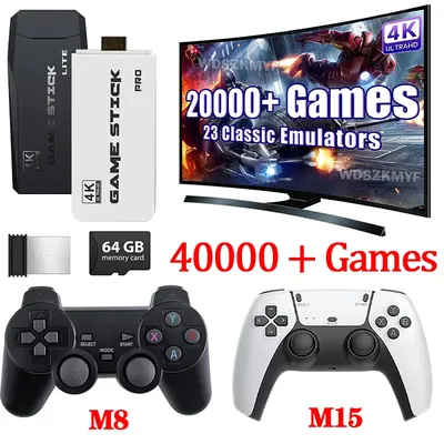 New 4K TV Game Stick Video Game Console 64G Built in 3/40000 Games Wireless Controller Gamepad Retro Handheld Game Console