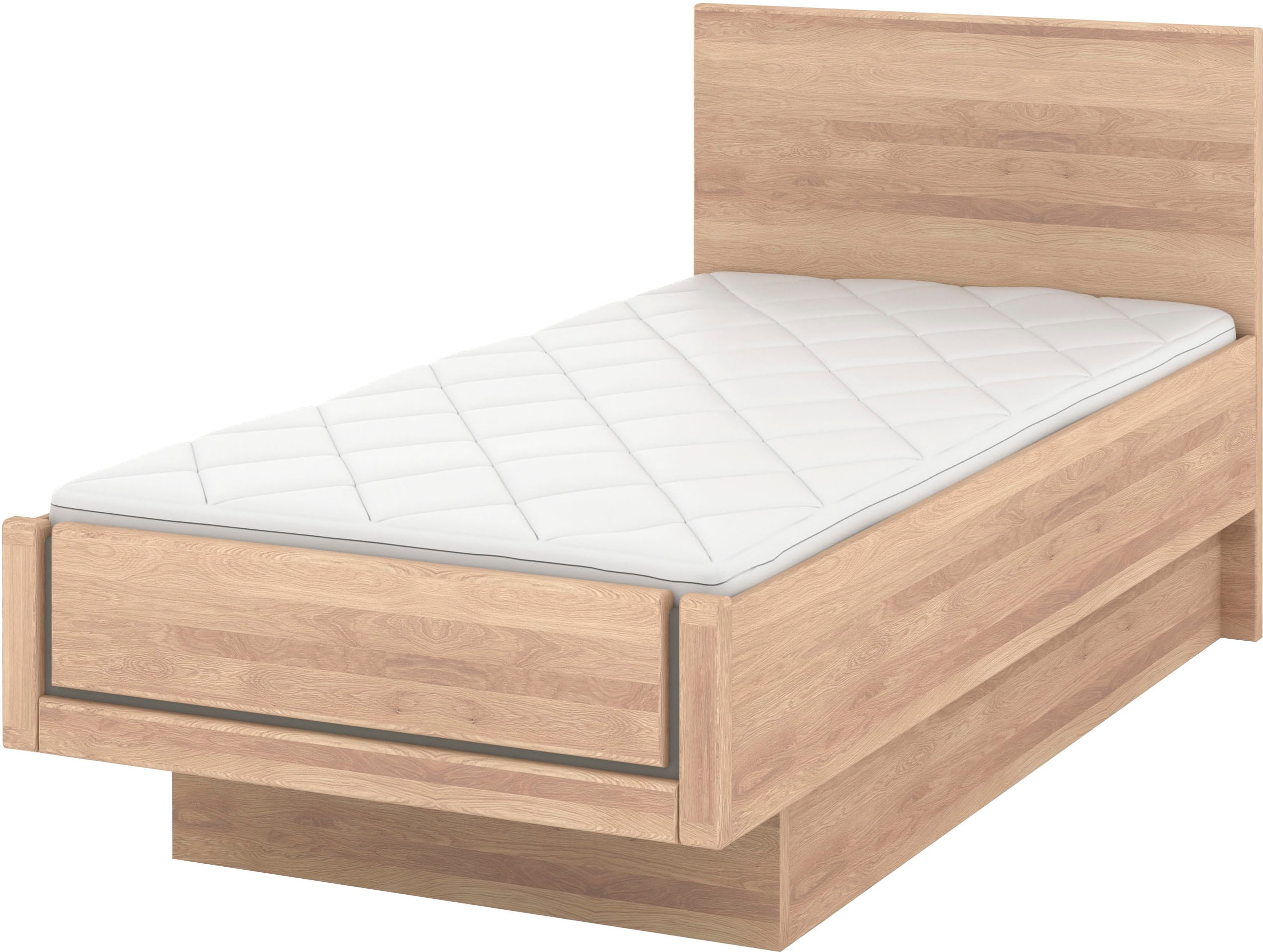 Holzbett MUSTERRING "Sorrent, Bettgestell, Bettrahmen, teilmassiv Eiche", braun, B:90cm L:190cm, Betten, Bettgestell, Eiche teilmassiv, Liegehöhenverstellung, in schwebender Optik Image
