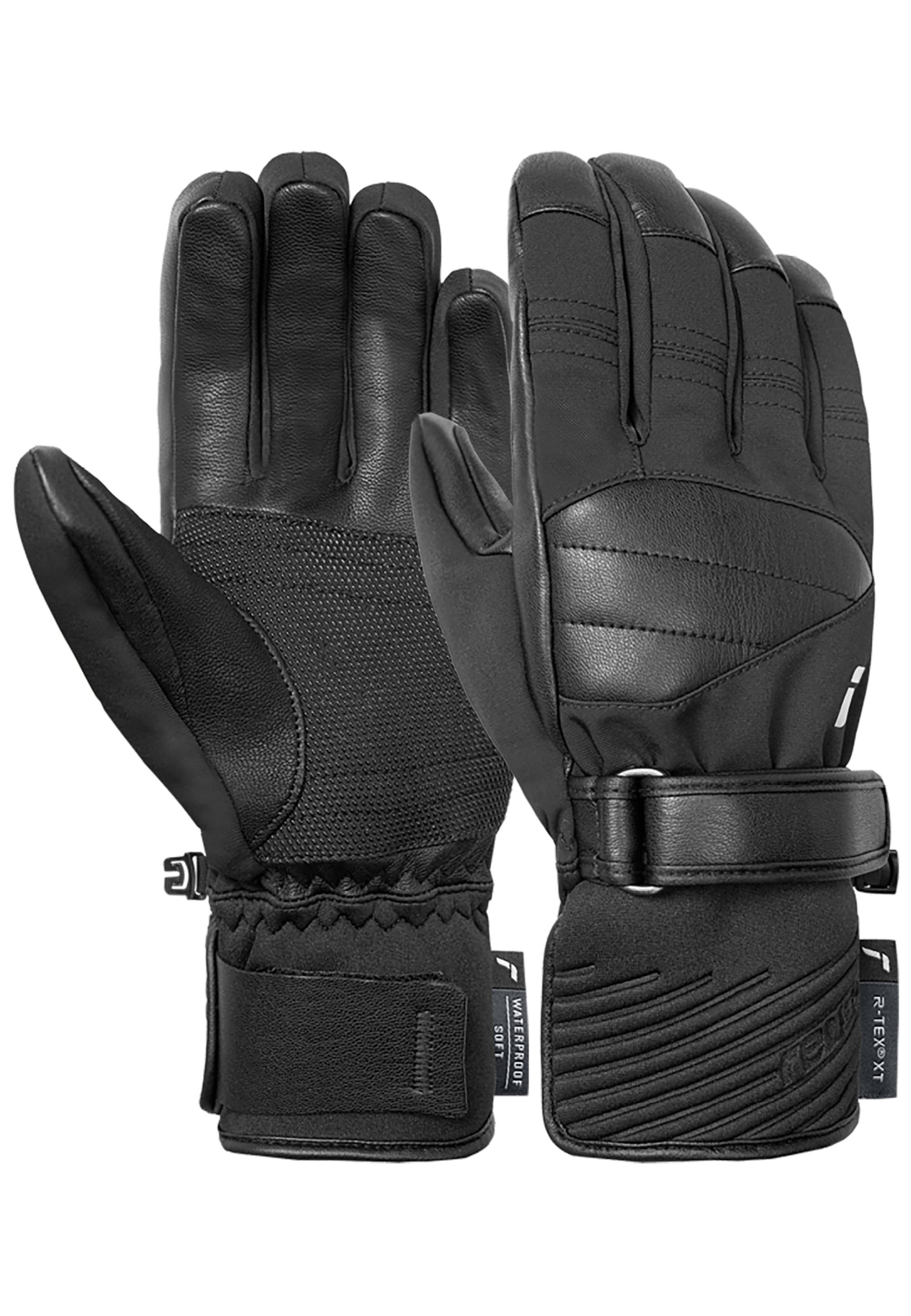 Skihandschuhe REUSCH "Modus R-TEX XT", Damen, Gr. 8,5, schwarz, silberfarben, 60% Polyester, 20% Polyurethan, 10% Polyamid, 7% Ziegenleder, 3% Elasthan, unifarben, Handschuhe, mit wasserdichter, atmungsaktiver Funktion